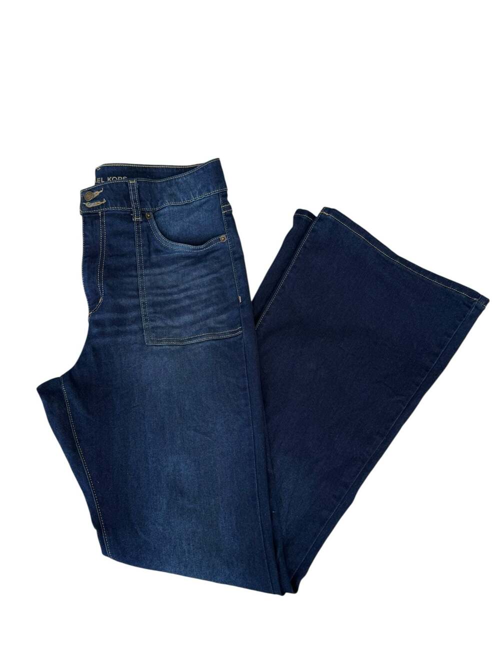 Michael Kors High-Rise Patch Pocket Flare Jeans in Dark Wash